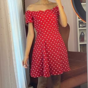 Vintage polka dot off the shoulder dress